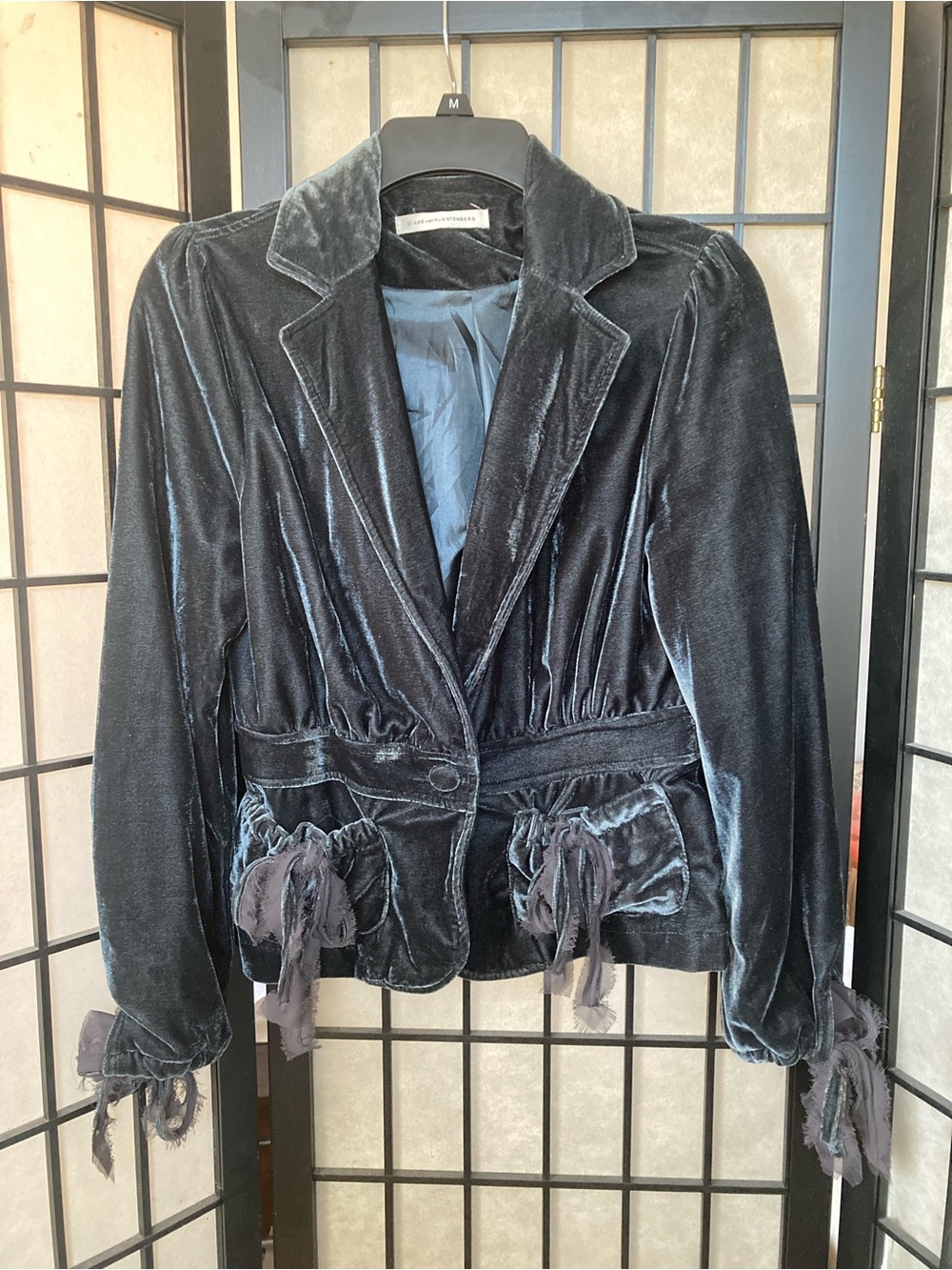 Diane Von Furstenberg Black Velvet Tie-Detail Blazer